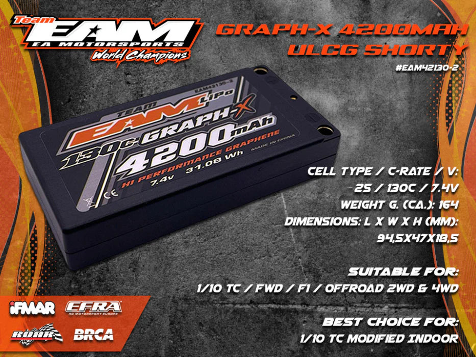 TEAM EAM 4200MAH 2S - 130C ULCG GRAPH-X FORMULA BATTERY - SHORTY LIPO