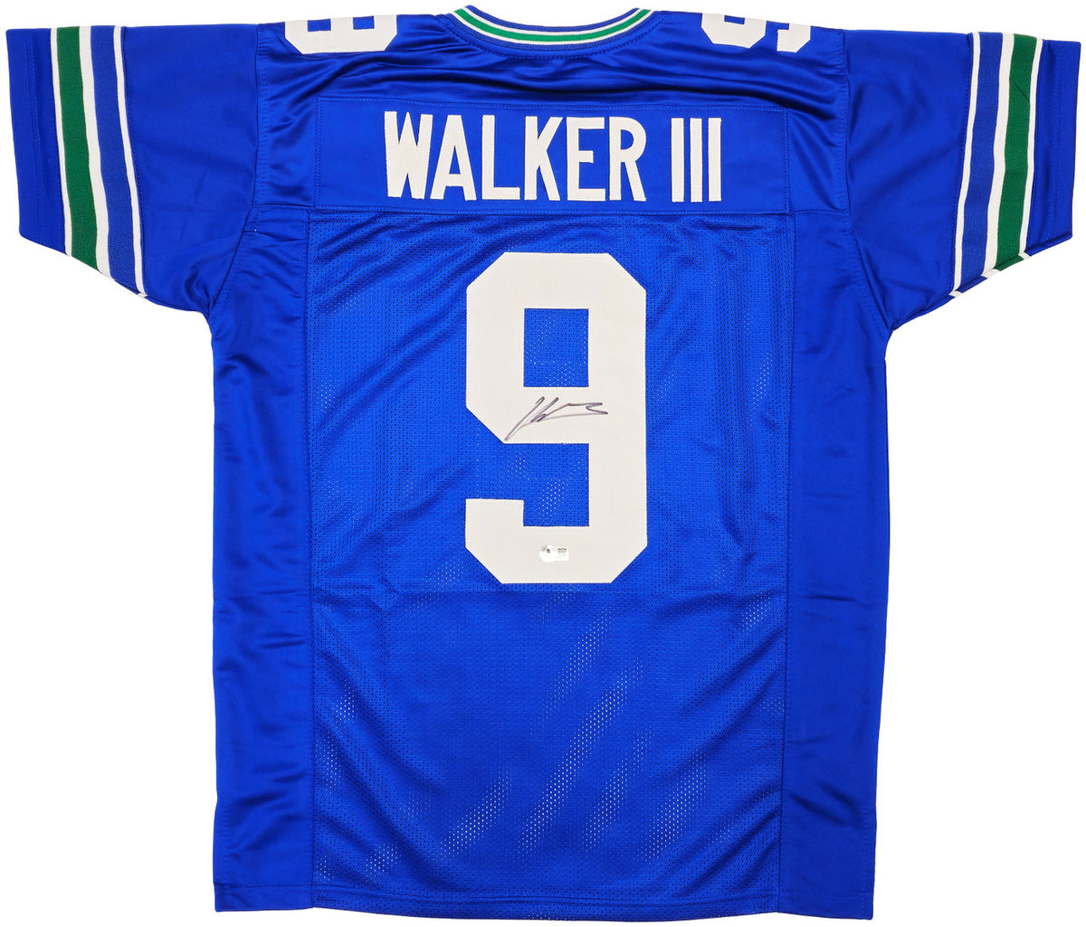 Kenneth Walker III - Seattle Seahawks Autographed Blue Throwback Custom Jersey - BAS Beckett Witness