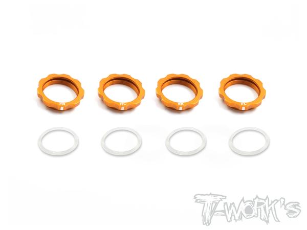 T-Work's - 7075-T6 Alum. Shock Adjustable Nut With Mark (Orange) (For Yokomo BD7'16/ BD8 / Xray T4) 4pcs. - TE-161-O
