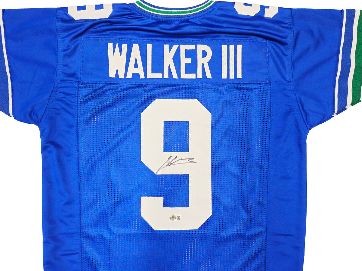 Kenneth Walker III - Seattle Seahawks Autographed Blue Throwback Custom Jersey - BAS Beckett Witness